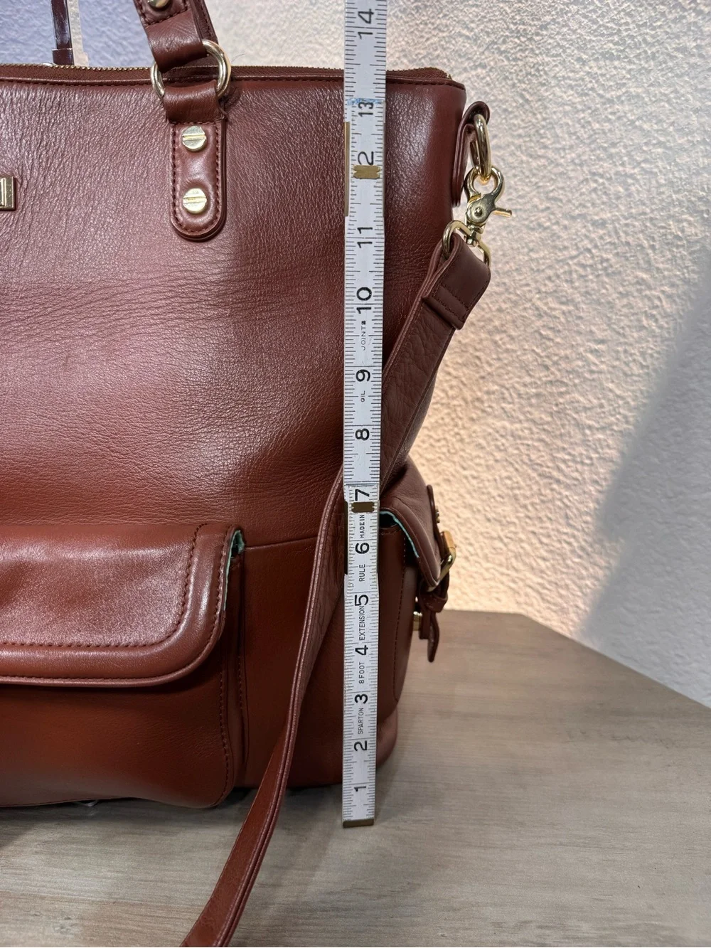 Lily Jade Madeline Full Grain Leather Convertible Tote Backpack Brandy Brown